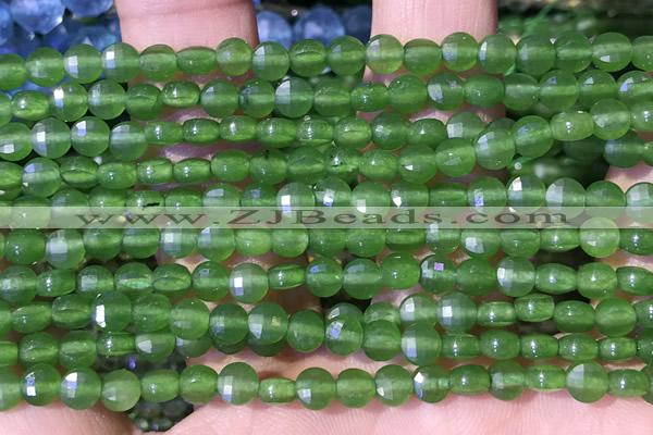 CCB1038 15 inches 4mm faceted coin green agate beads