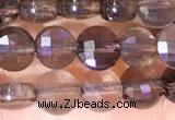 CCB1056 15 inches 4mm faceted coin smoky quartz beads