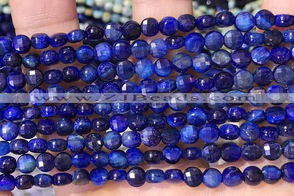 CCB1064 15 inches 4mm faceted coin blue tiger eye beads