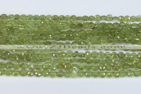 CCB1153 15 inches 4mm faceted coin peridot beads