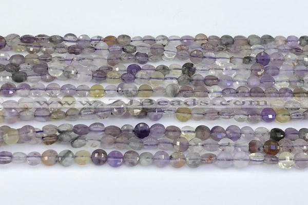 CCB1164 15 inches 4mm faceted coin mixed quartz beads
