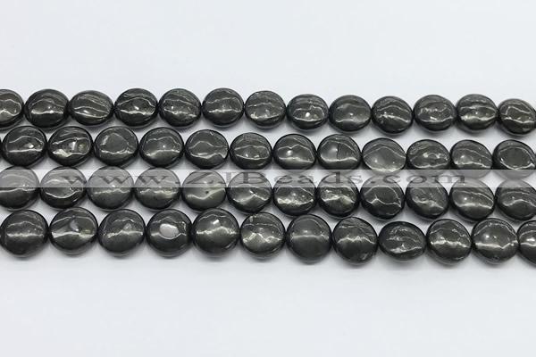 CCB1201 15 inches 12mm flat round shungite gemstone beads