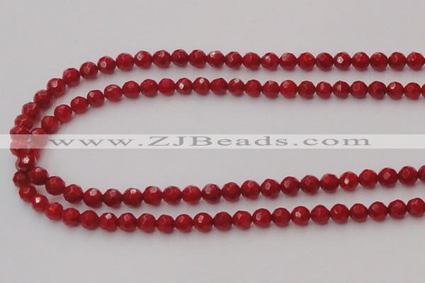 CCB121 15.5 inches 5mm faceted round red coral beads wholesale