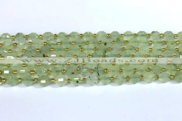CCB1291 15 inches 7mm - 8mm faceted green rutilated quartz beads