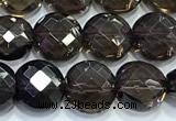 CCB1344 15 inches 8mm faceted coin smoky quartz beads