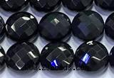 CCB1345 15 inches 8mm faceted coin black agate beads