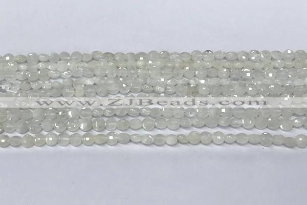 CCB1366 15 inches 4mm faceted coin white moonstone beads