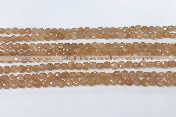 CCB1376 15 inches 4mm faceted coin sunstone beads