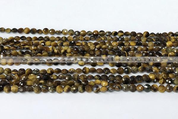 CCB1393 15 inches 4mm faceted coin yellow tiger eye beads