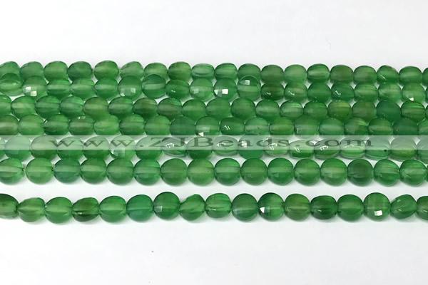 CCB1408 15 inches 6mm faceted coin green agate beads