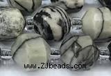 CCB1443 15 inches 7mm - 8mm faceted black water jasper beads