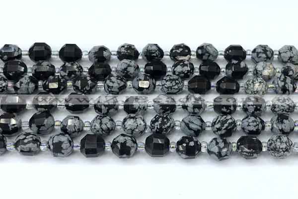 CCB1448 15 inches 7mm - 8mm faceted snowflake obsidian beads