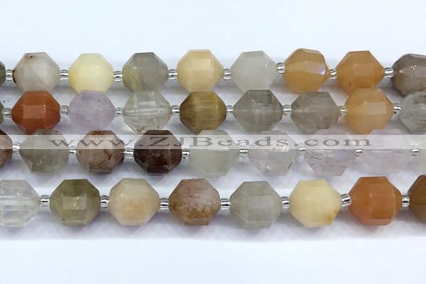 CCB1531 15 inches 11mm - 12mm faceted mixed rutilated quartz  beads