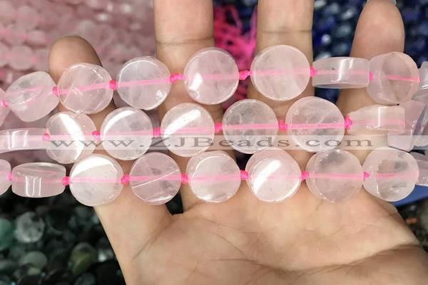 CCB501 15.5 inches 14mm coin rose quartz beads wholesale