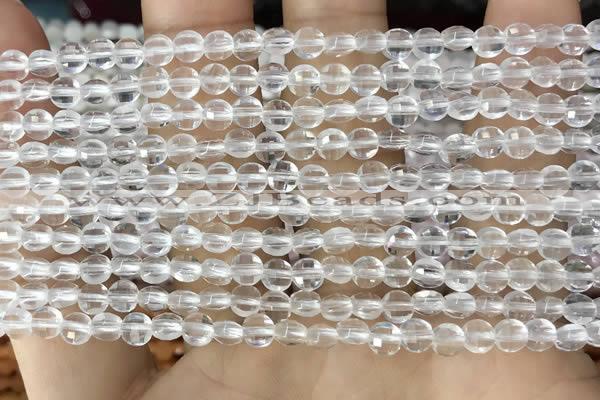 CCB530 15.5 inches 4mm faceted coin white crystal beads