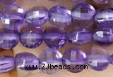 CCB531 15.5 inches 4mm faceted coin amethyst gemstone beads