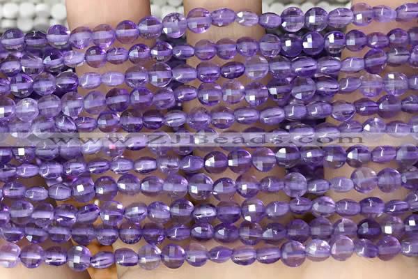 CCB531 15.5 inches 4mm faceted coin amethyst gemstone beads