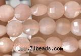 CCB543 15.5 inches 4mm faceted coin peach moonstone beads