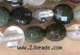 CCB604 15.5 inches 6mm faceted coin green phantom quartz beads