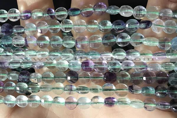 CCB605 15.5 inches 6mm faceted coin fluorite gemstone beads