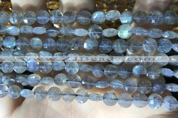 CCB607 15.5 inches 6mm faceted coin labradorite gemstone beads