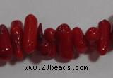 CCB61 15.5 inch 4*11mm irregular branch red coral chip beads