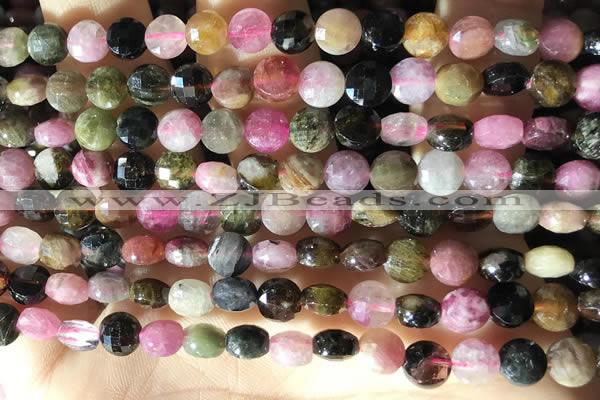 CCB618 15.5 inches 6mm faceted coin tourmaline gemstone beads