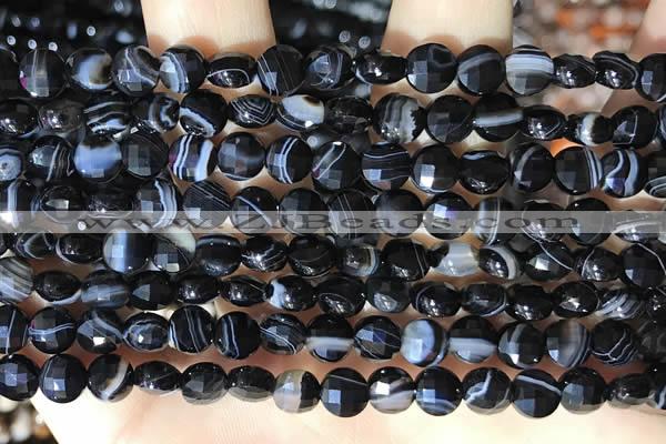 CCB631 15.5 inches 6mm faceted coin black line agate beads