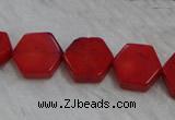 CCB64 15.5 inches 13mm hexagon red coral beads Wholesale