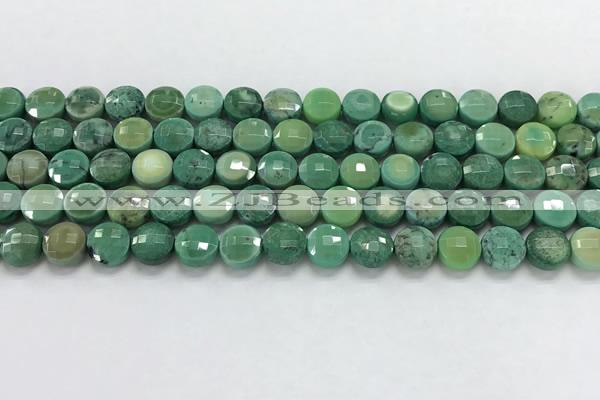 CCB709 15.5 inches 6mm faceted coin grass agate gemstone beads