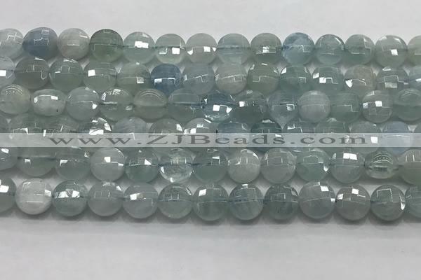 CCB720 15.5 inches 8mm faceted coin aquamarine gemstone beads