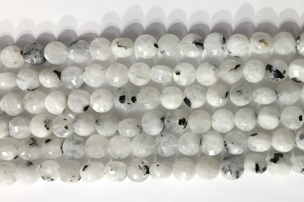 CCB756 15.5 inches 8mm faceted coin white moonstone beads