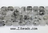 CCB887 11*15mm-12*16mm faceted cuboid black rutilated quartz beads wholesale