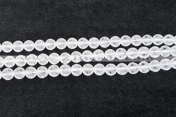 CCC609 15.5 inches 12mm faceted round matte natural white crystal beads