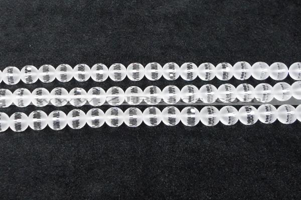 CCC614 15.5 inches 12mm faceted round matte natural white crystal beads