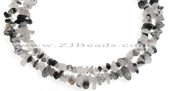 CCH08 35 inches black & white quartz rutilated chips beads