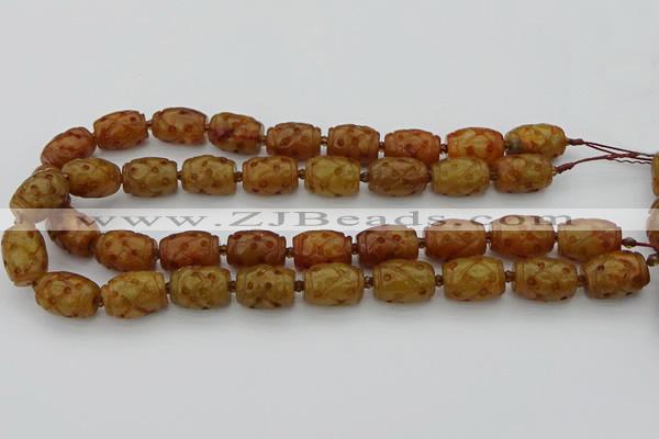 CCJ324 15.5 inches 12*16mm - 13*18mm carved drum China jade beads