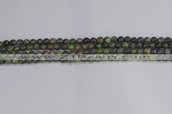 CCJ420 15.5 inches 4mm faceted round dendritic green jade beads
