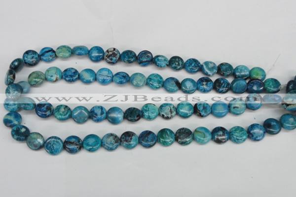 CCO175 15.5 inches 12mm flat round dyed natural chrysotine beads