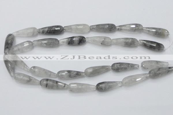 CCQ109 15.5 inches 10*30mm faceted teardrop cloudy quartz beads