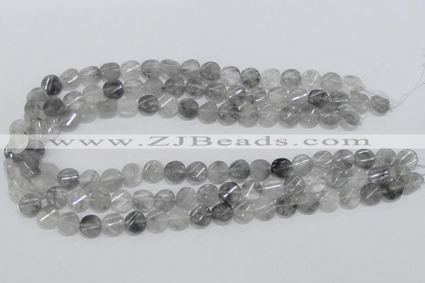 CCQ126 15.5 inches 10mm twisted coin cloudy quartz beads wholesale