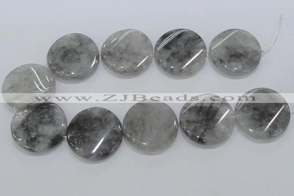 CCQ132 15.5 inches 40mm twisted coin cloudy quartz beads wholesale