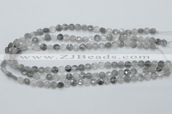 CCQ133 15.5 inches 8mm faceted coin cloudy quartz beads wholesale