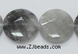 CCQ138 15.5 inches 25mm faceted coin cloudy quartz beads wholesale