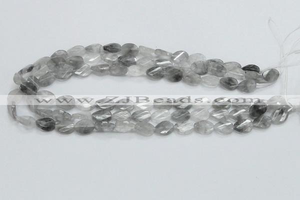 CCQ163 15.5 inches 10*14mm twisted & faceted oval cloudy quartz beads