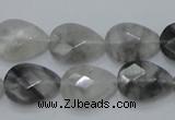 CCQ213 15.5 inches 13*18mm faceted flat teardrop cloudy quartz beads