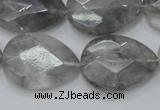 CCQ214 15.5 inches 18*25mm faceted flat teardrop cloudy quartz beads