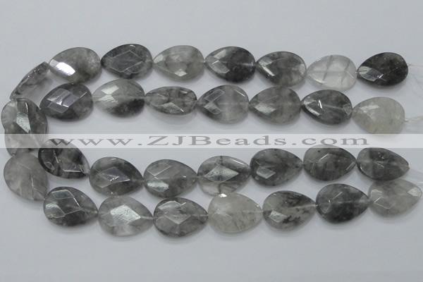 CCQ214 15.5 inches 18*25mm faceted flat teardrop cloudy quartz beads