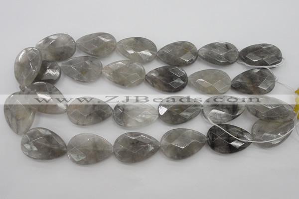 CCQ270 15.5 inches 20*30mm faceted flat teardrop cloudy quartz beads