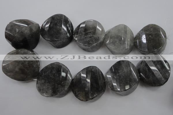 CCQ298 15.5 inches 20*38*40mm faceted & twisted coin cloudy quartz beads